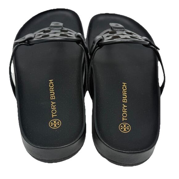 Tory Burch Miller Black Smooth Leather Sandals Sz 8  With Dust Bag - Picture 3 of 6